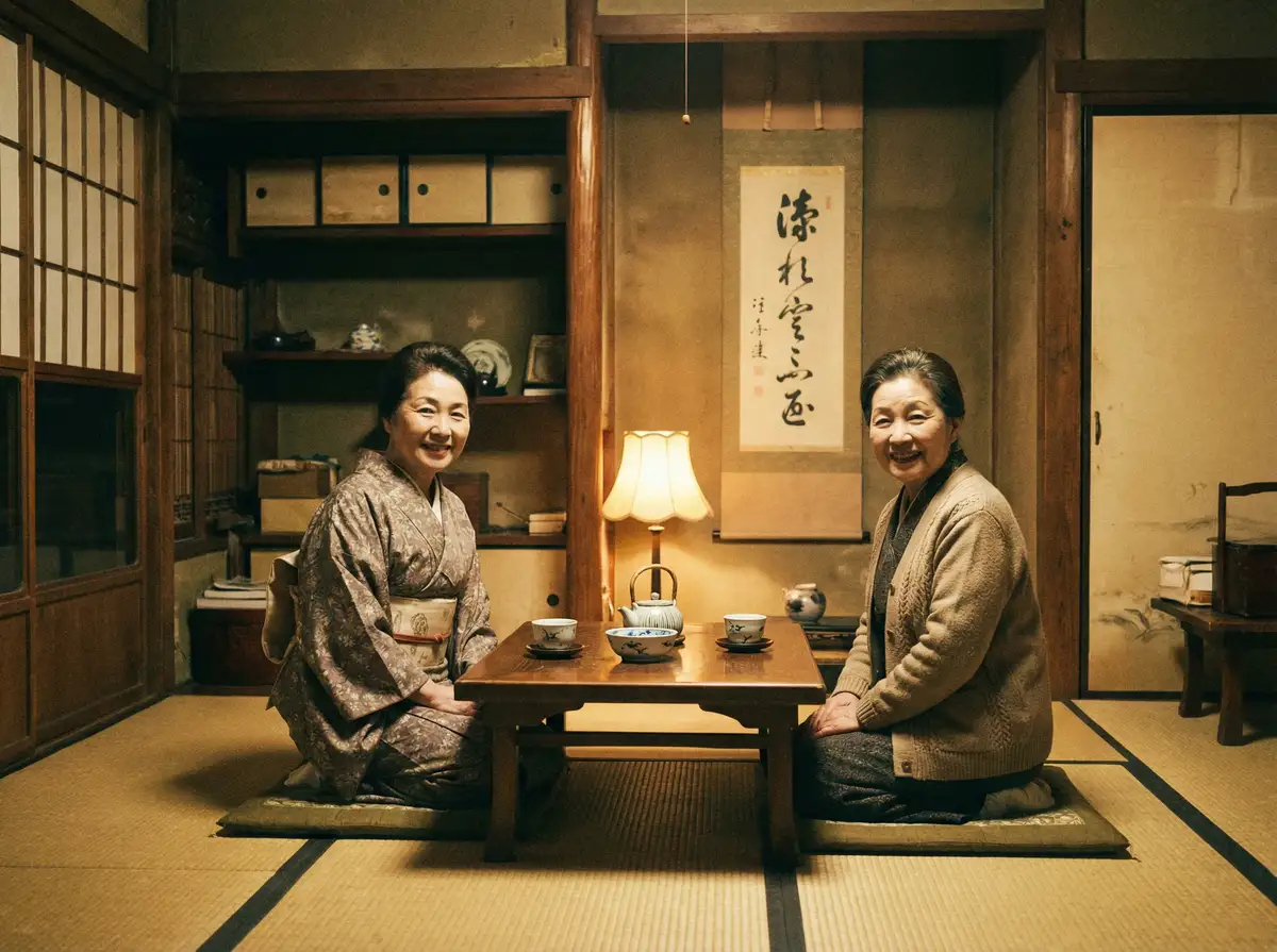 两位优雅的 彩富体育网址 在日式茶室中品茶交谈